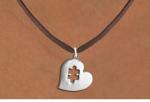 Necklace - Heart w/Puzzle Cutout (Brown Cord)